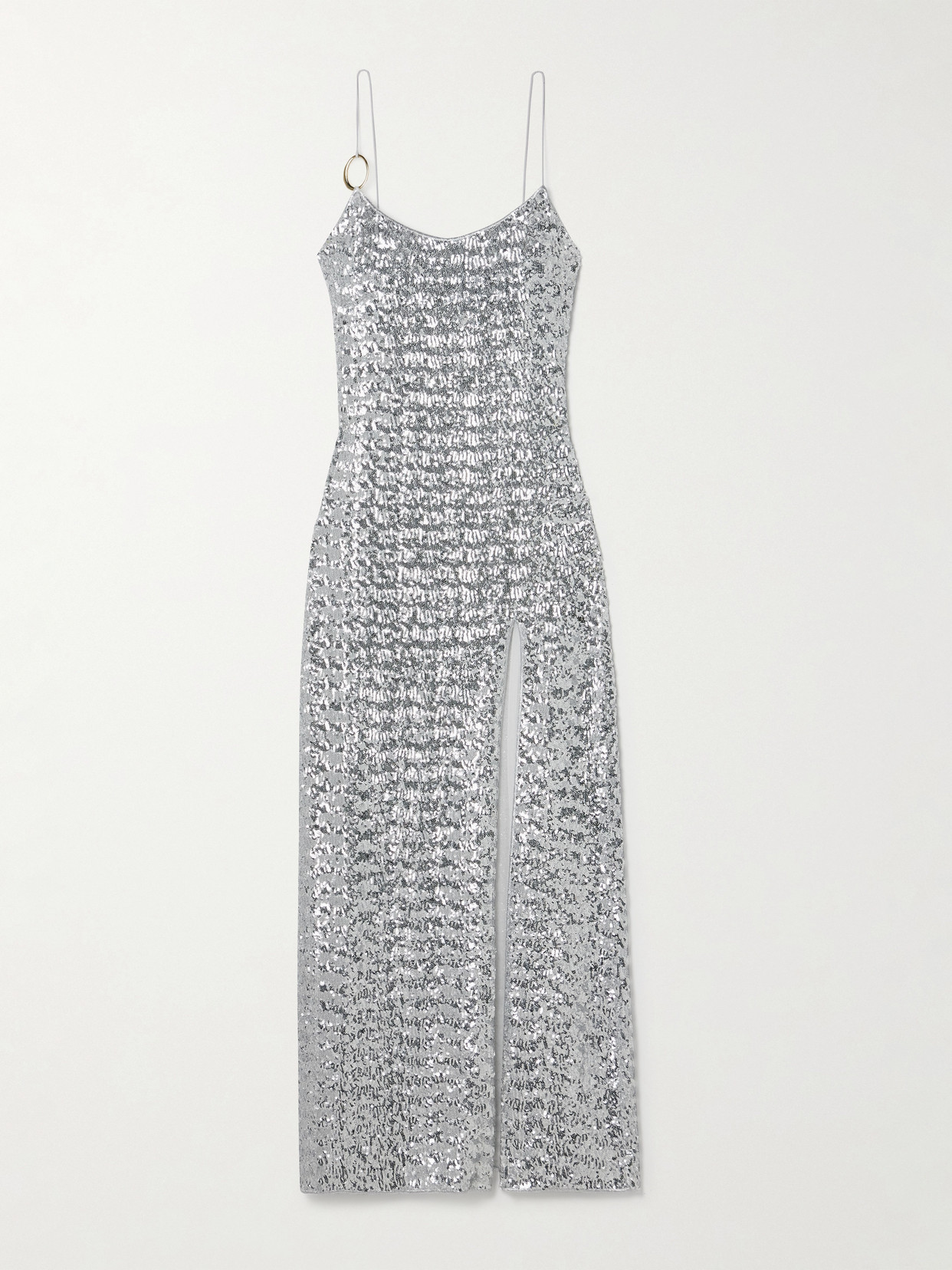 Oseree Sequin-embellished Stretch-mesh Maxi Dress In Silver