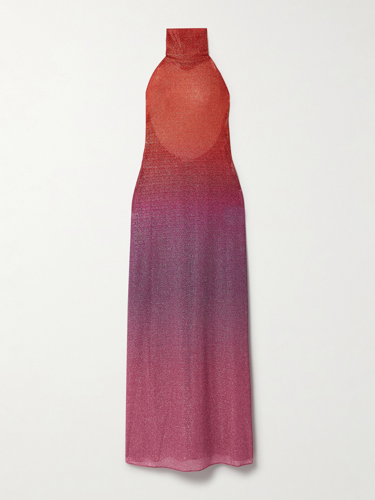 OSEREE LUMIÈRE OMBRÈ METALLIC STRETCH-KNIT HALTERNECK MAXI DRESS