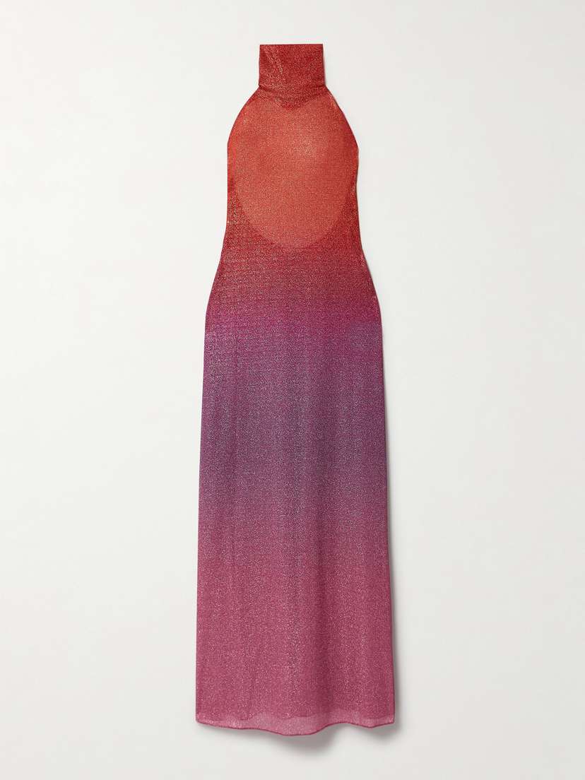 Oséree Lumière Ombrè Metallic Stretch-knit Halterneck Maxi Dress