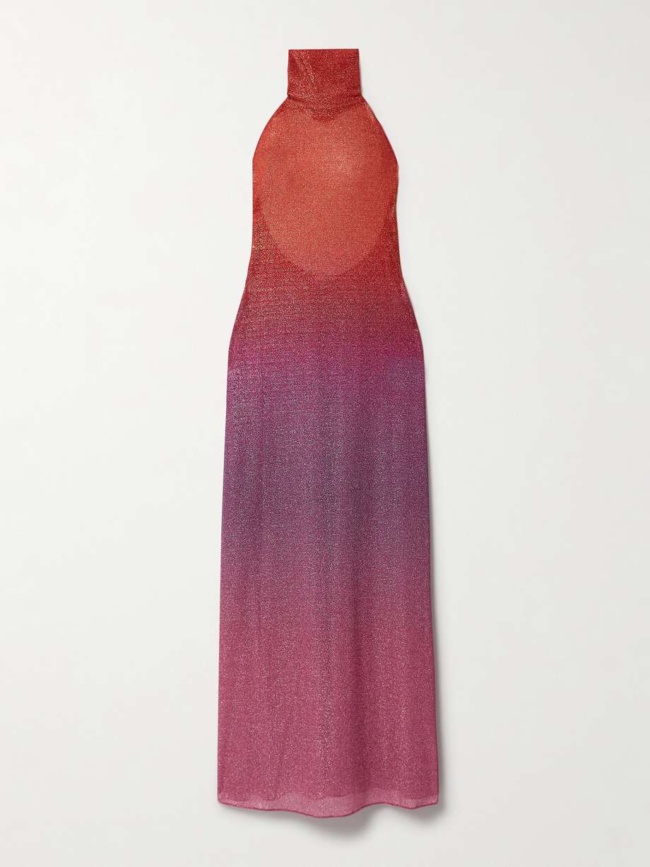 lumière ombrè metallic stretch-knit halterneck maxi dress