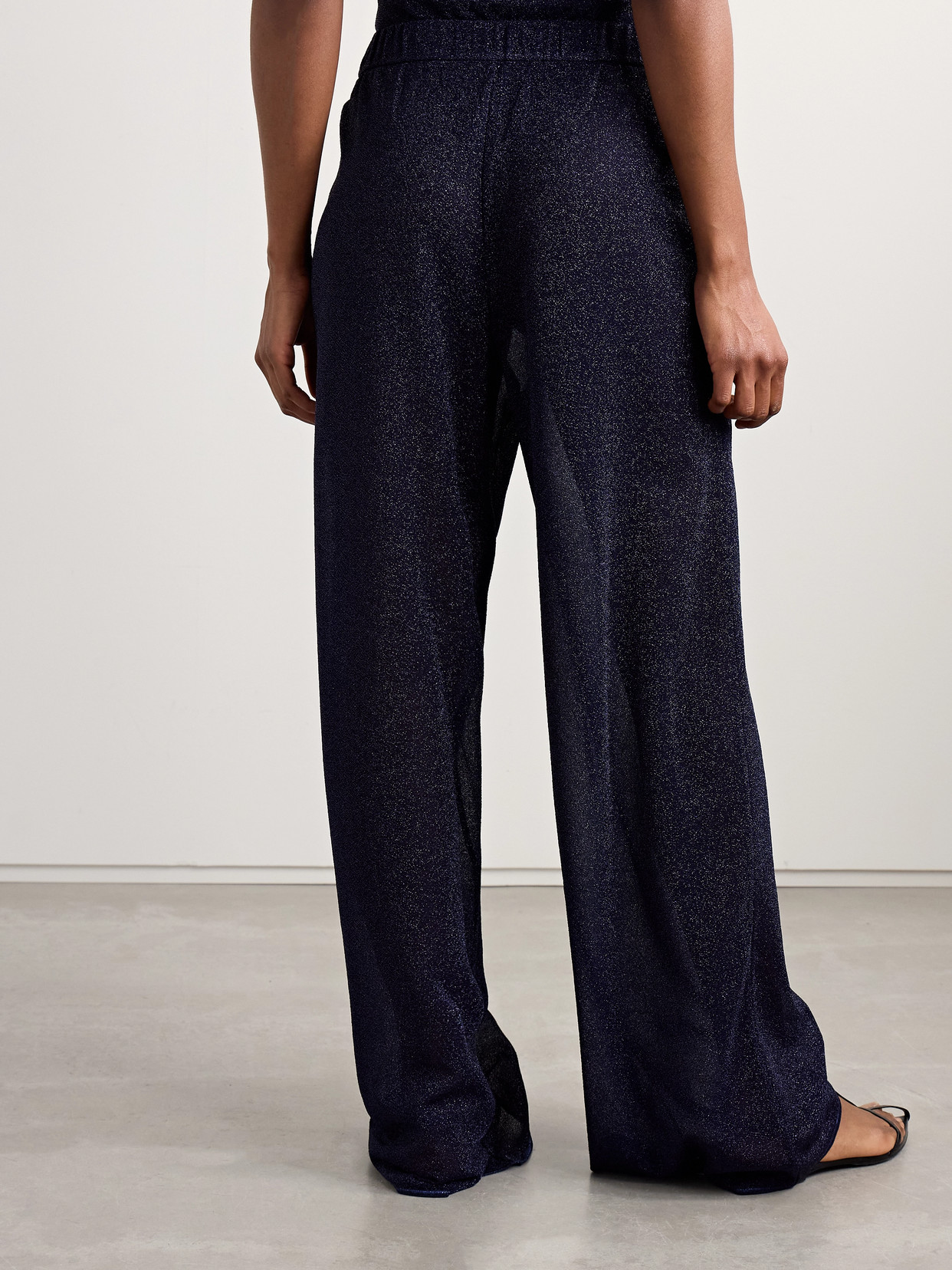 Oseree Lumière Metallic Stretch-knit Wide-leg Pants In Unknown