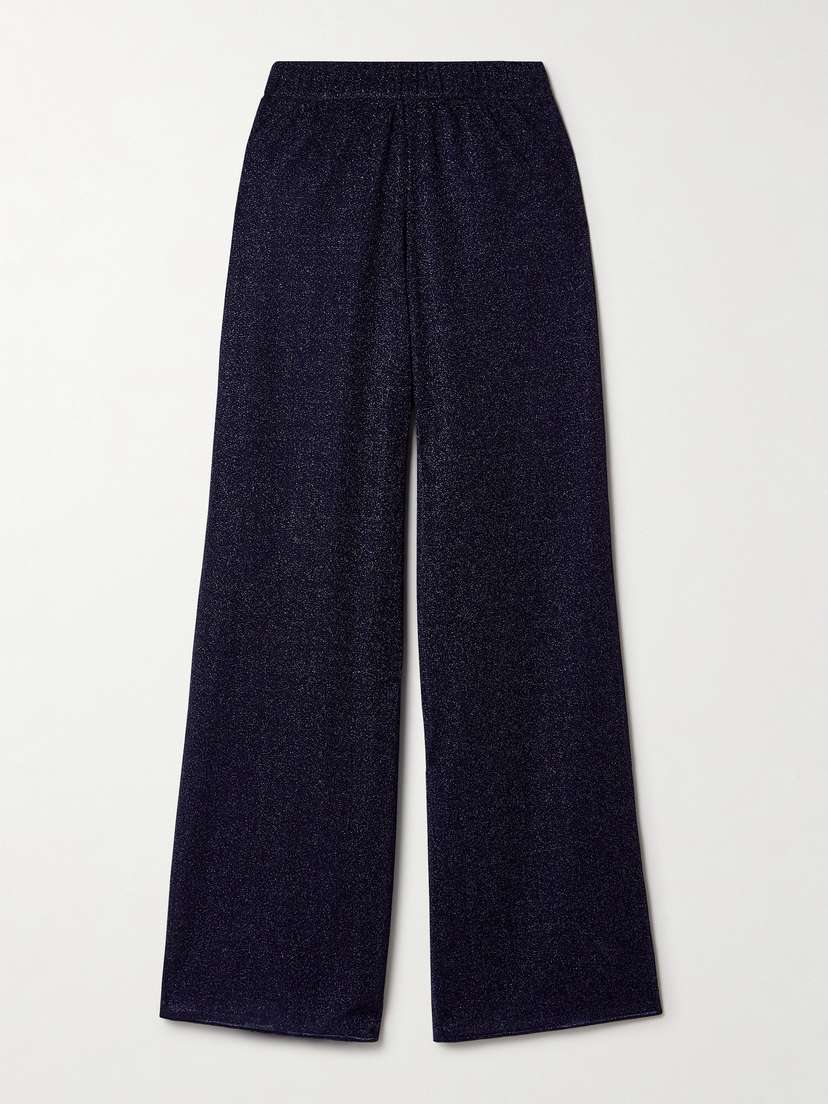 Oséree Lumière Metallic Stretch-knit Wide-leg Pants