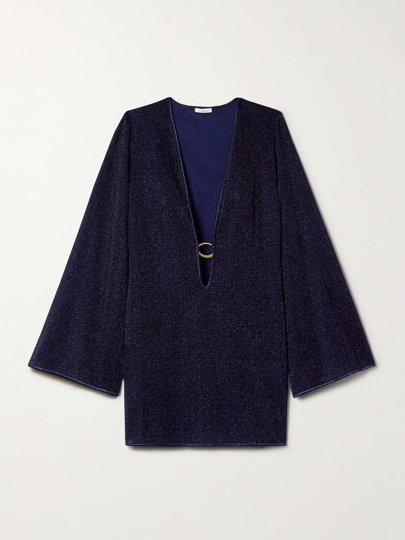 Oséree Lumière Embellished Metallic Stretch-knit Kaftan