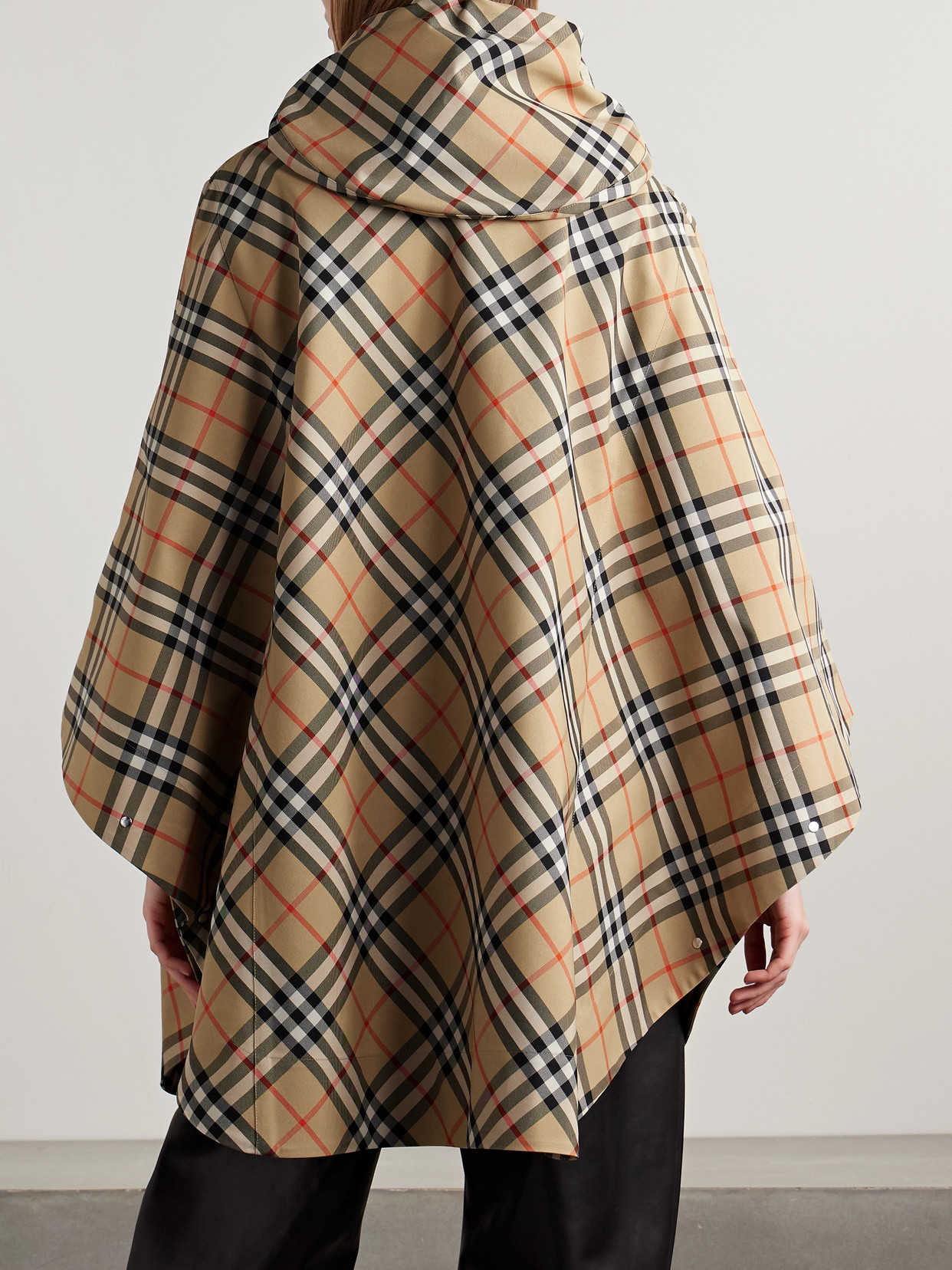 Burberry Hooded Appliquéd Checked Twill Cape In Off-white