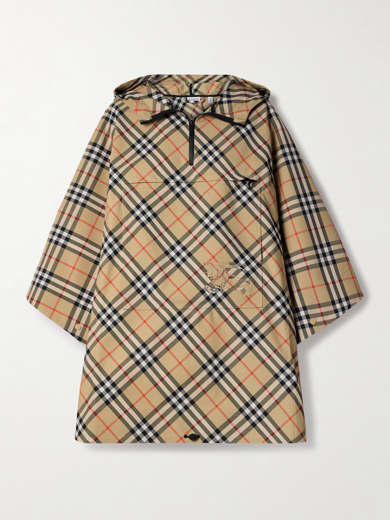 Burberry Hooded Appliquéd Checked Twill Cape In Off-white