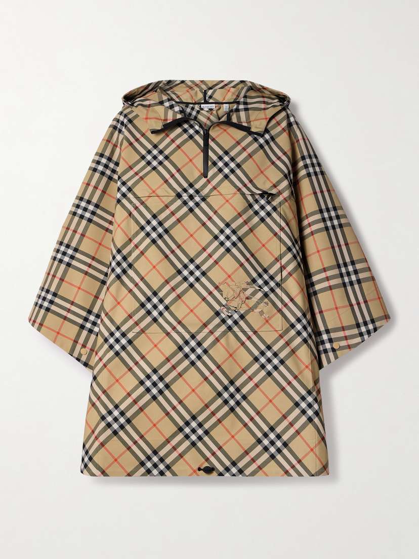 Burberry Hooded Appliquéd Checked Twill Cape