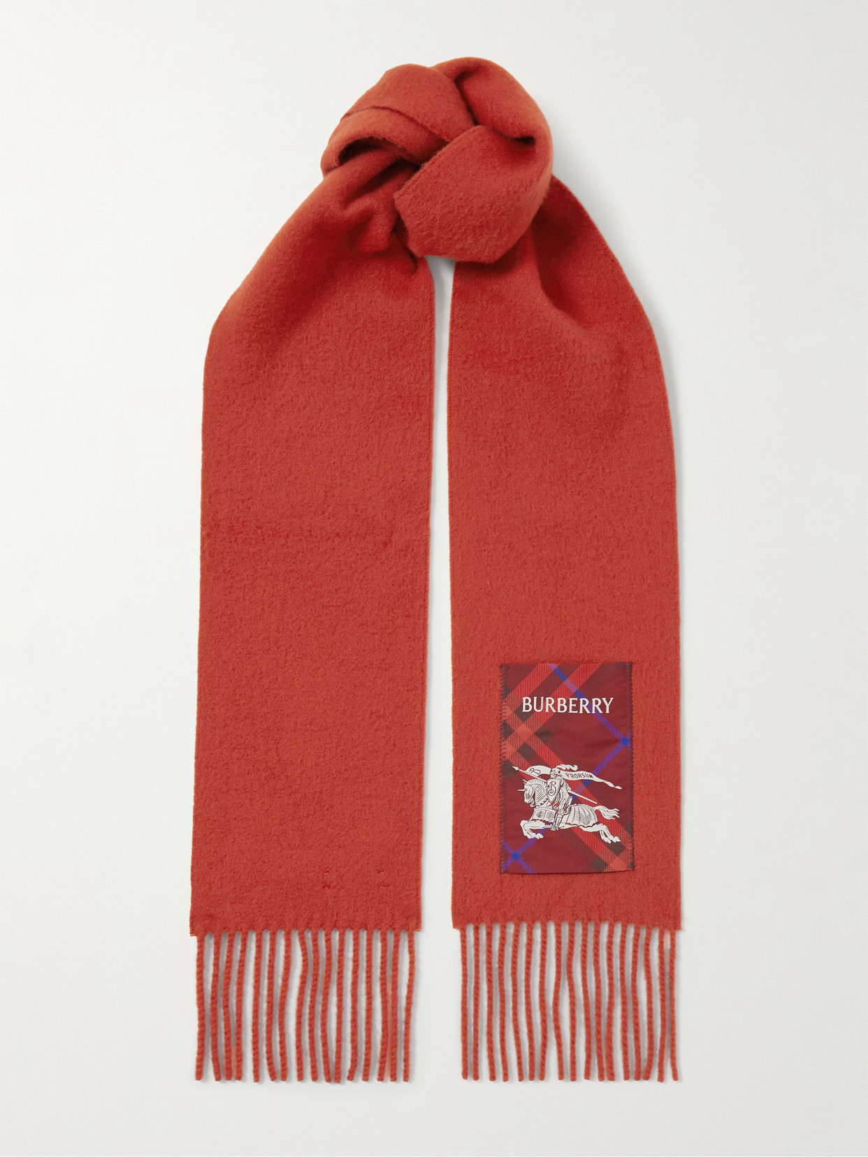 Burberry Fringed Appliquéd Cashmere Scarf In Orange