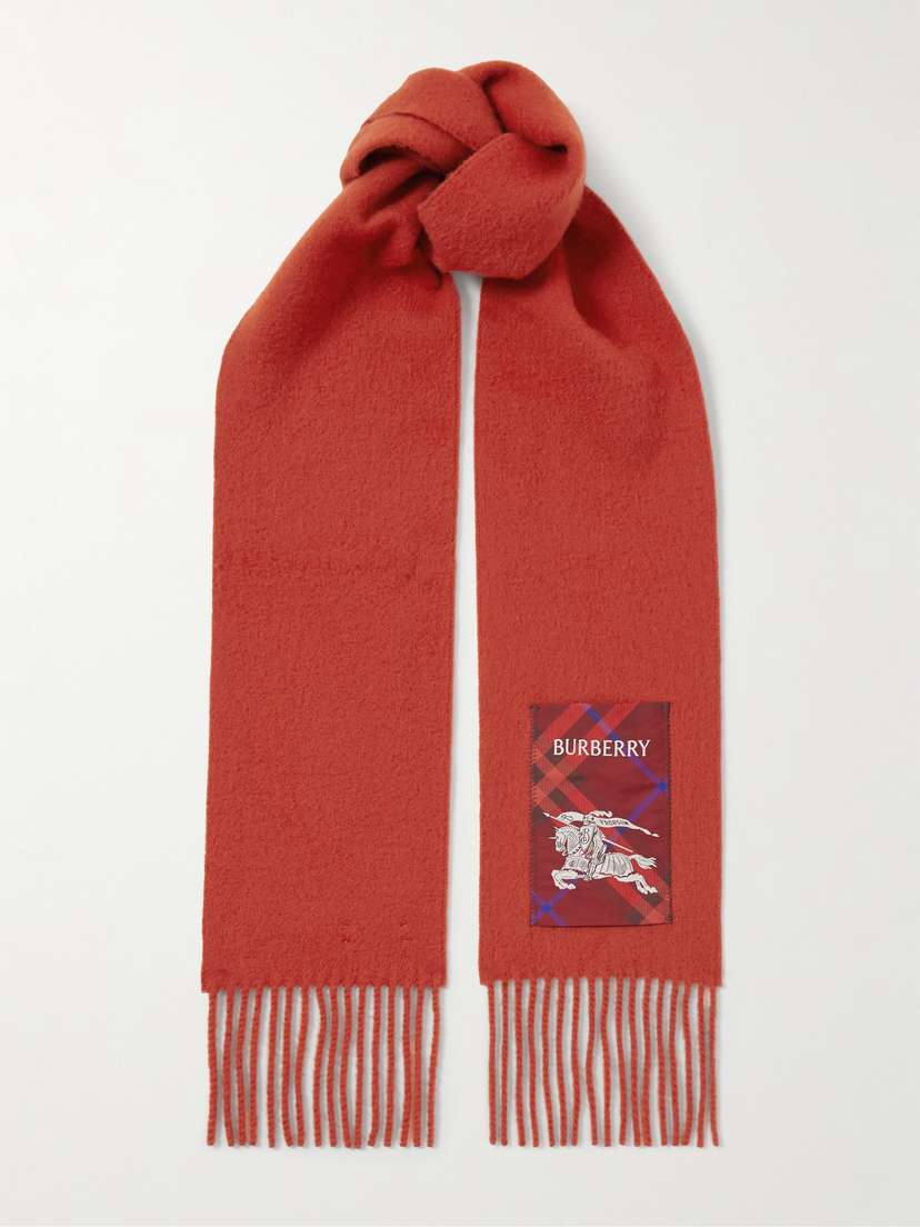 Burberry Fringed Appliquéd Cashmere Scarf