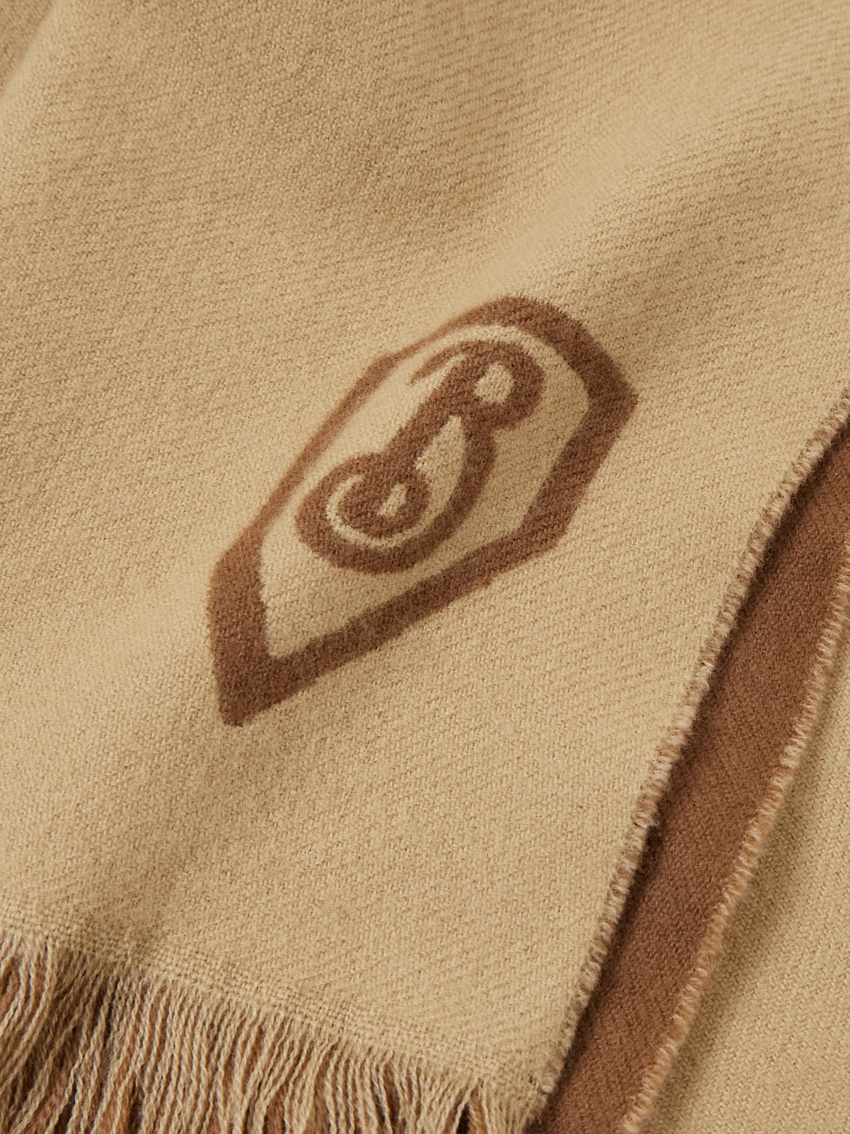 Burberry Fringed Printed Merino Wool Scarf In Neutrals