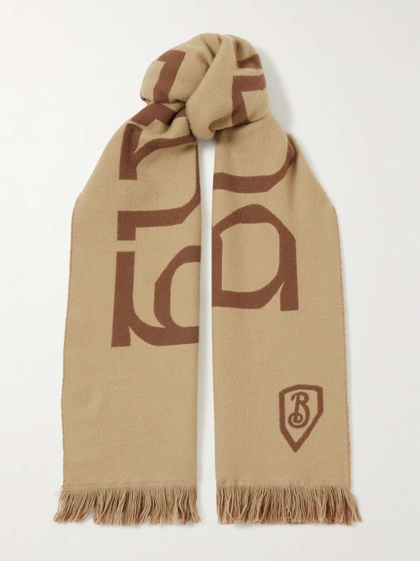 Burberry Fringed Printed Merino Wool Scarf