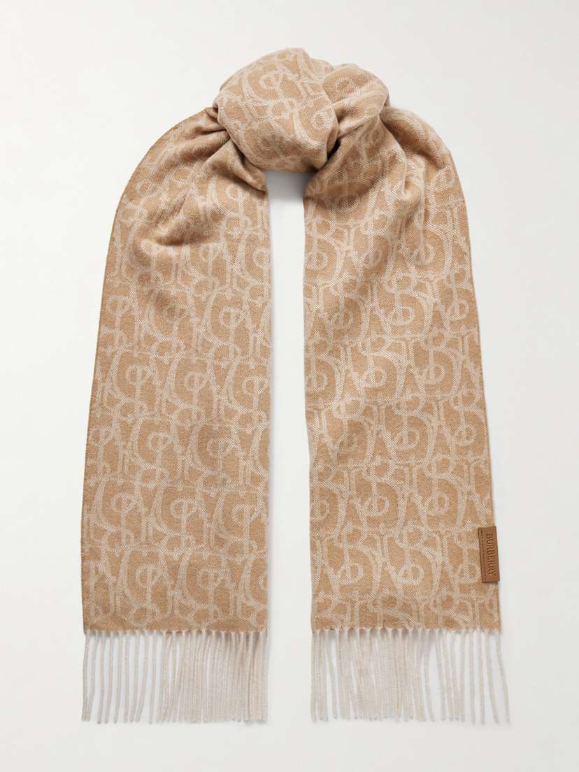 Burberry Fringed Jacquard-knit Cashmere Scarf