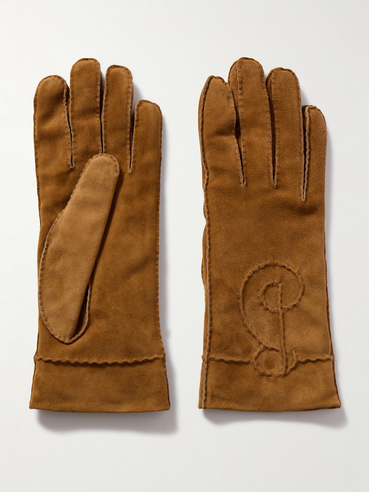 Burberry Embroidered Suede Gloves In Brown