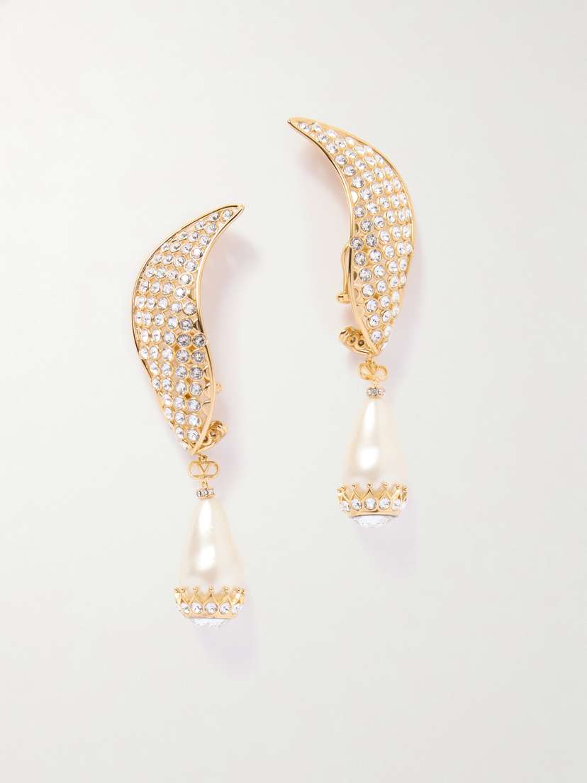 Valentino Garavani — Gold-tone, crystal, faux pearl and resin earrings