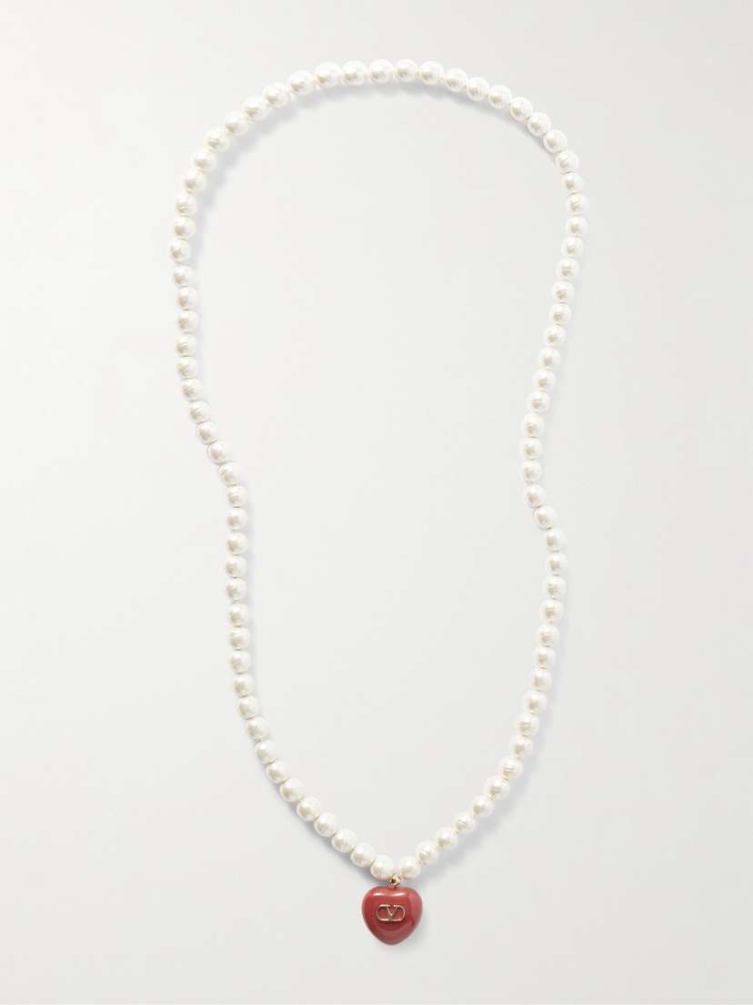 Valentino Garavani Gold-tone, Faux Pearl And Enamel Necklace