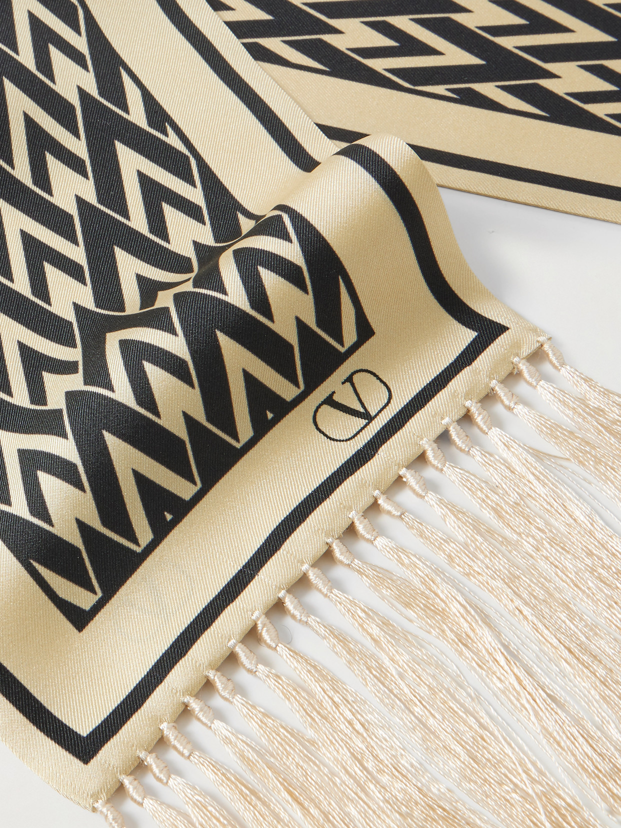 VALENTINO FRINGED PRINTED SILK-TWILL SCARF 