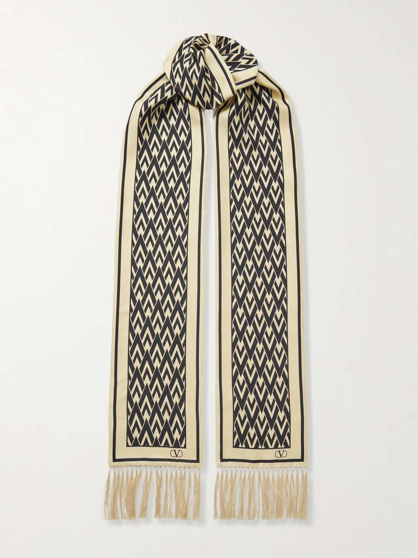 Valentino Garavani Fringed Printed Silk-twill Scarf