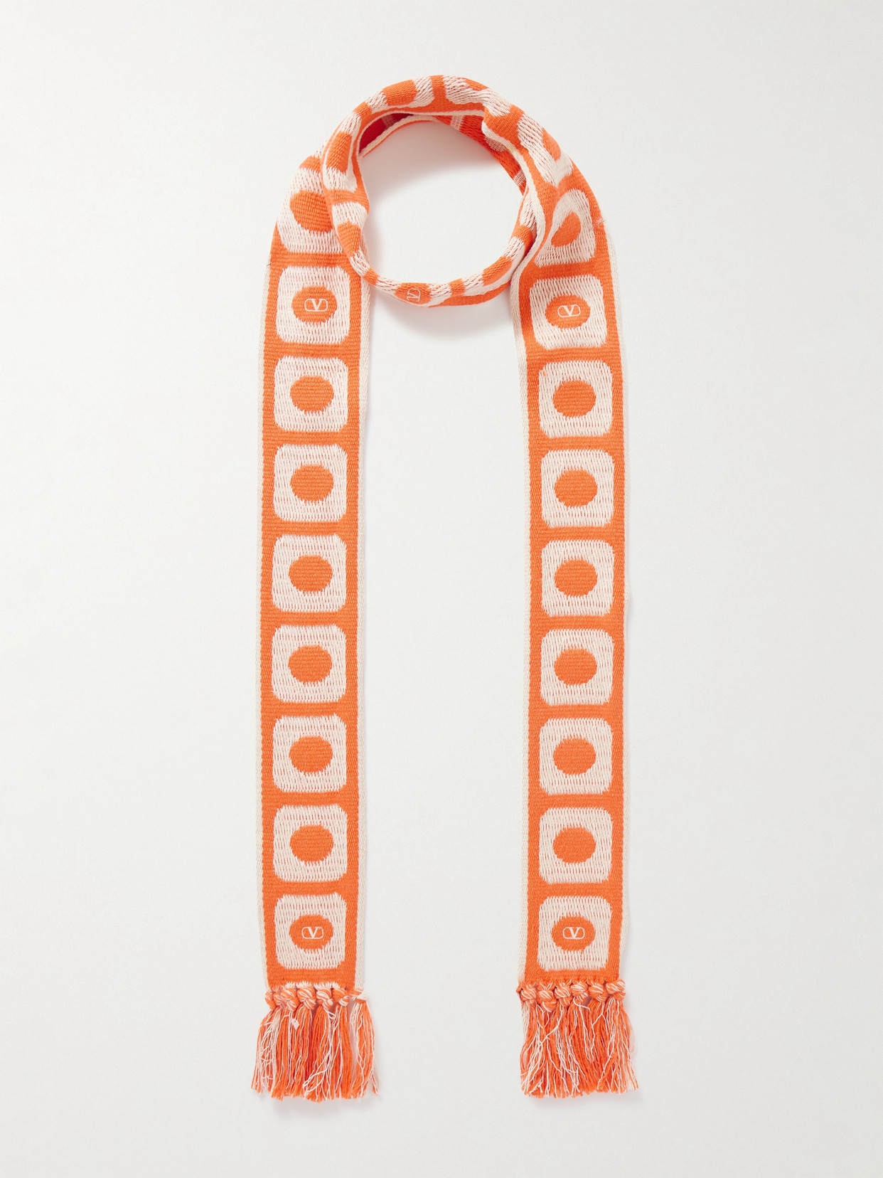 Valentino Antibes Fringed Cotton-blend Jacquard Scarf In Orange