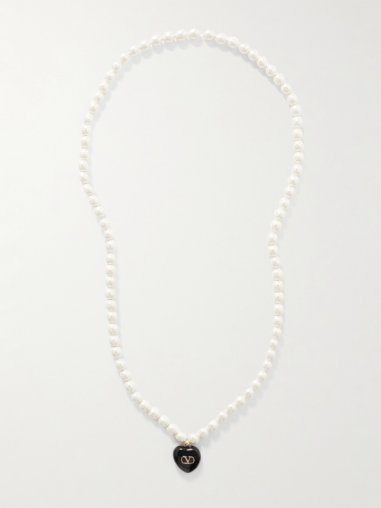 Valentino Garavani Gold-tone, Faux Pearl And Enamel Necklace In White
