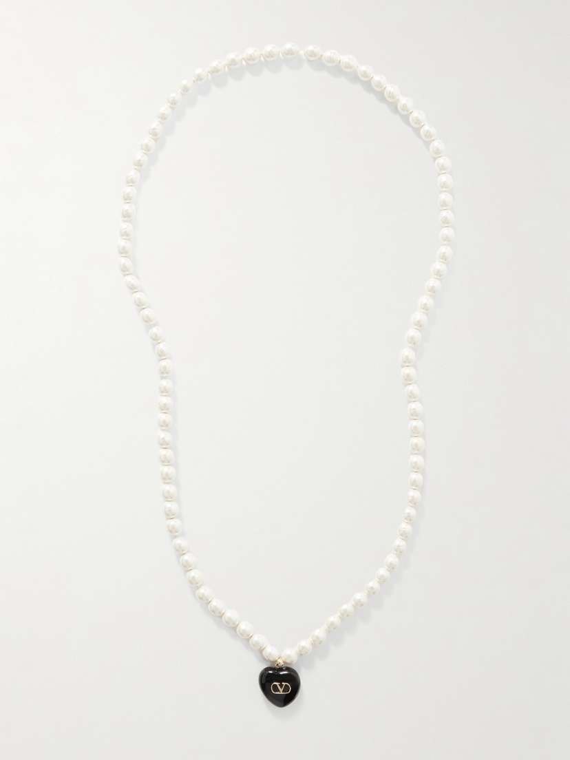 Valentino Garavani — Gold-tone, faux pearl and enamel necklace