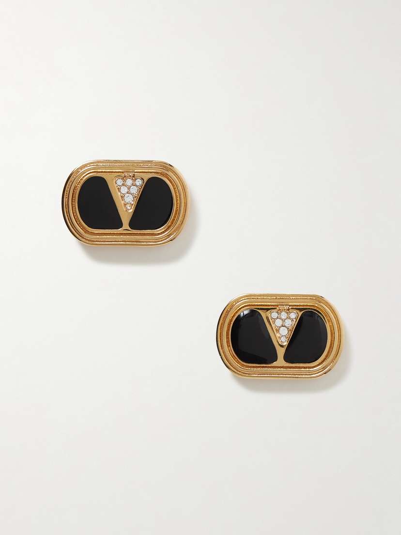Valentino Garavani — Gold-tone, enamel and crystal earrings