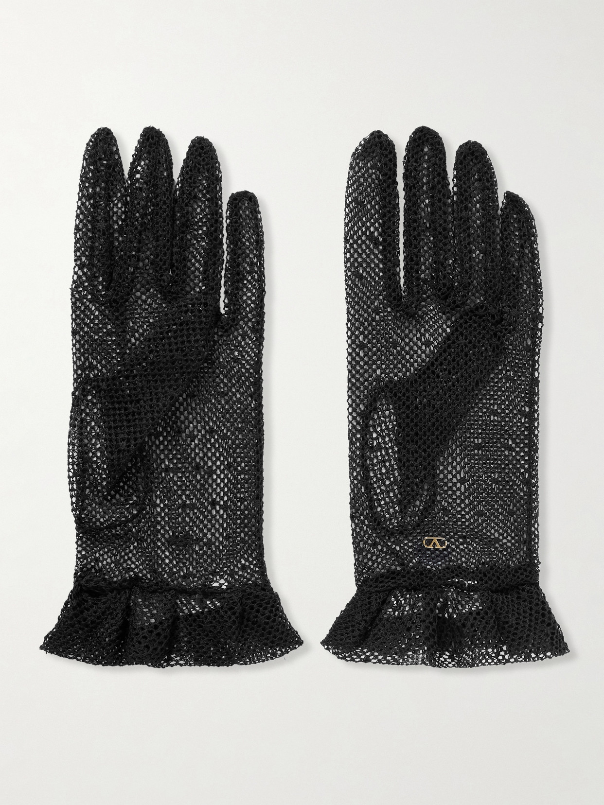 Valentino Garavani Embellished Cotton-blend Fishnet Gloves In Black