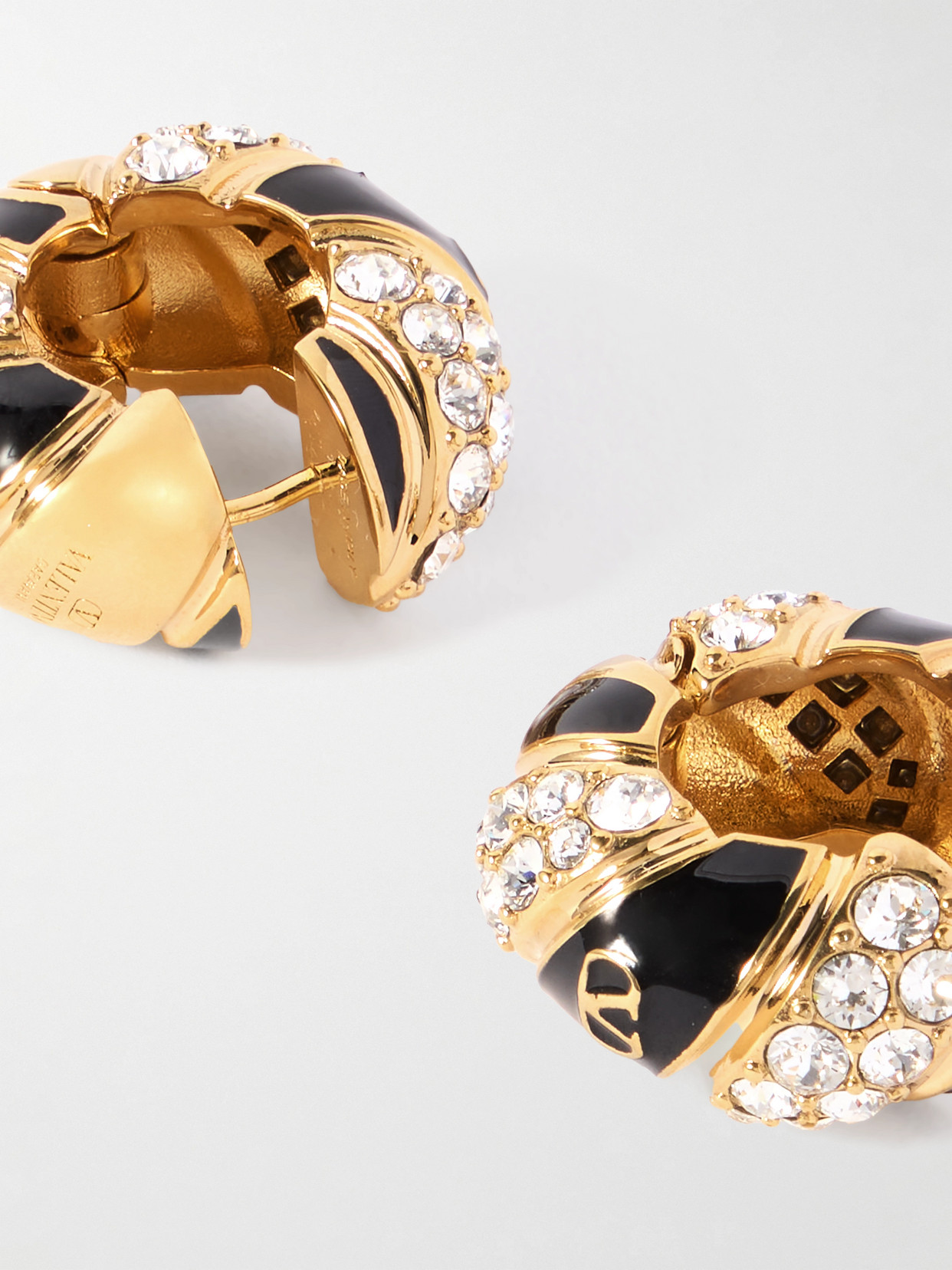 Valentino Gold-tone, Crystal And Enamel Hoop Earrings In Gold