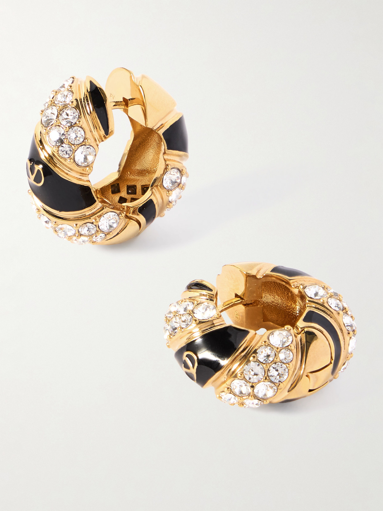 Valentino Garavani Gold-tone, Crystal And Enamel Hoop Earrings