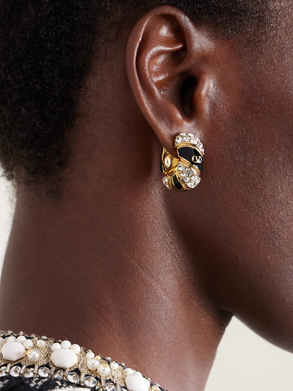 Valentino Gold-tone, Crystal And Enamel Hoop Earrings In Gold