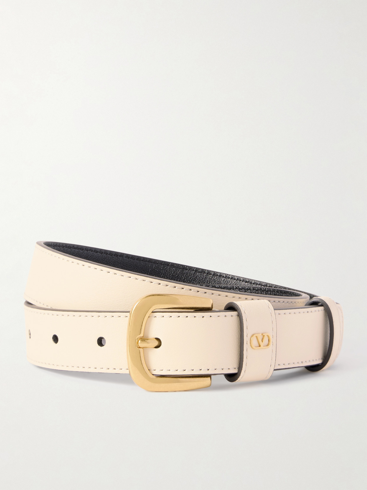 Valentino Garavani Vlogo Leather Belt In Off-white