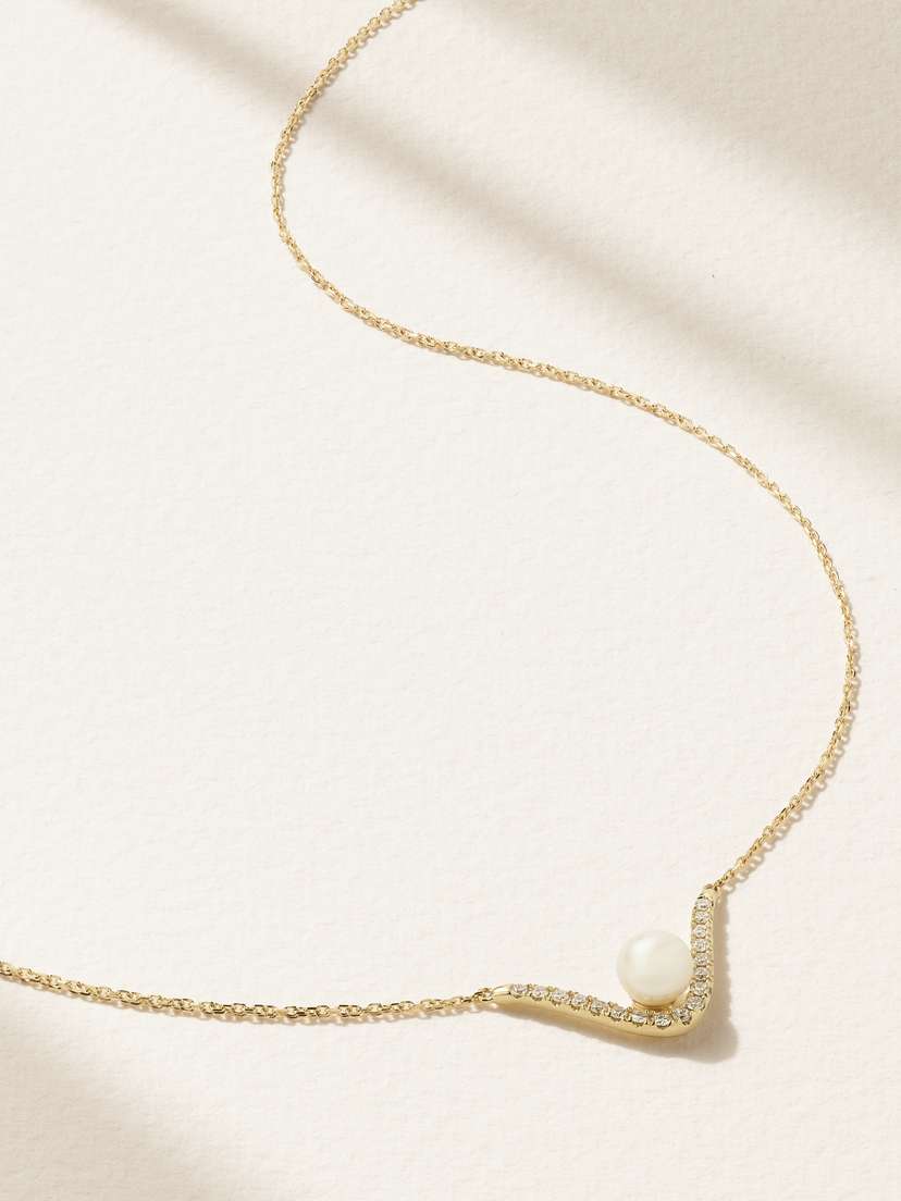Mizuki 14-karat Gold, Pearl And Diamond Necklace
