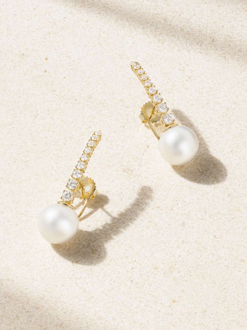 Mizuki Privé 18-karat Gold, Pearl And Diamond Earrings