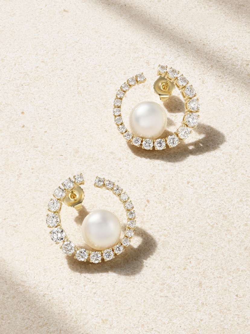 Mizuki 18-karat Gold, Diamond And Pearl Earrings
