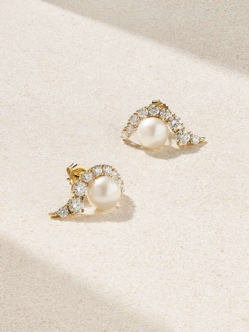 Mizuki 18-karat Gold, Pearl And Diamond Earrings