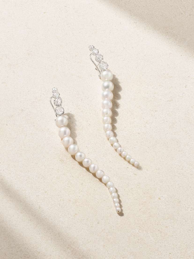 Mizuki Privé 18-karat White Gold, Pearl And Diamond Earrings