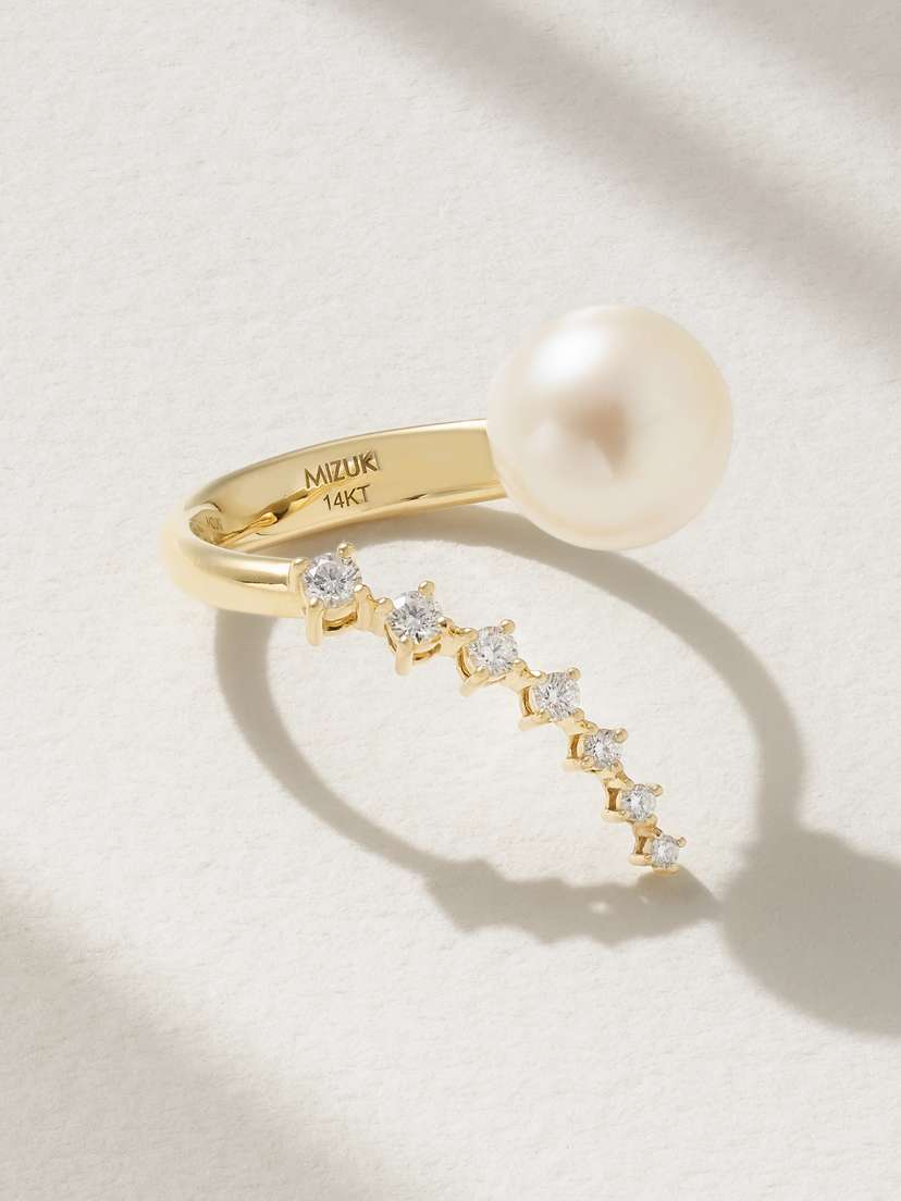 Mizuki 14-karat Gold, Pearl And Diamond Ring