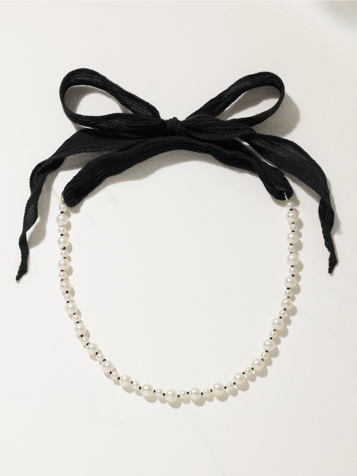 Mizuki 14-karat Gold, Silk And Pearl Necklace In White