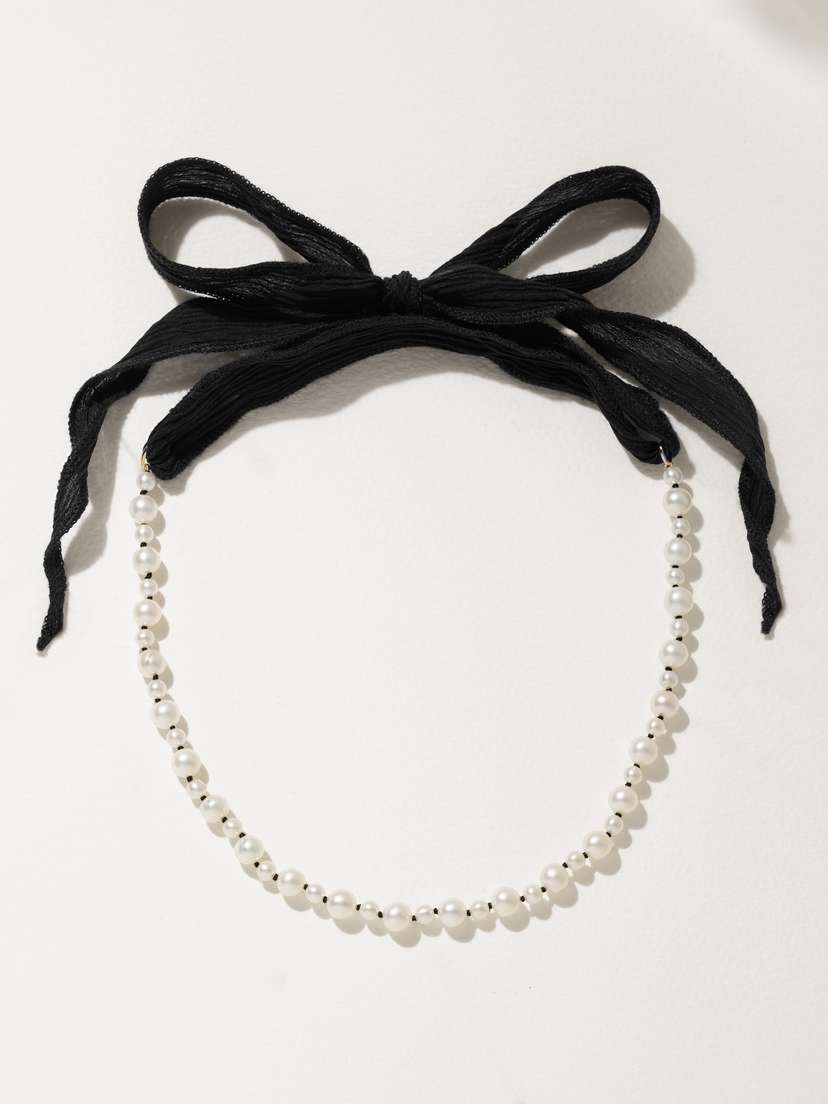 Mizuki 14-karat Gold, Silk And Pearl Necklace