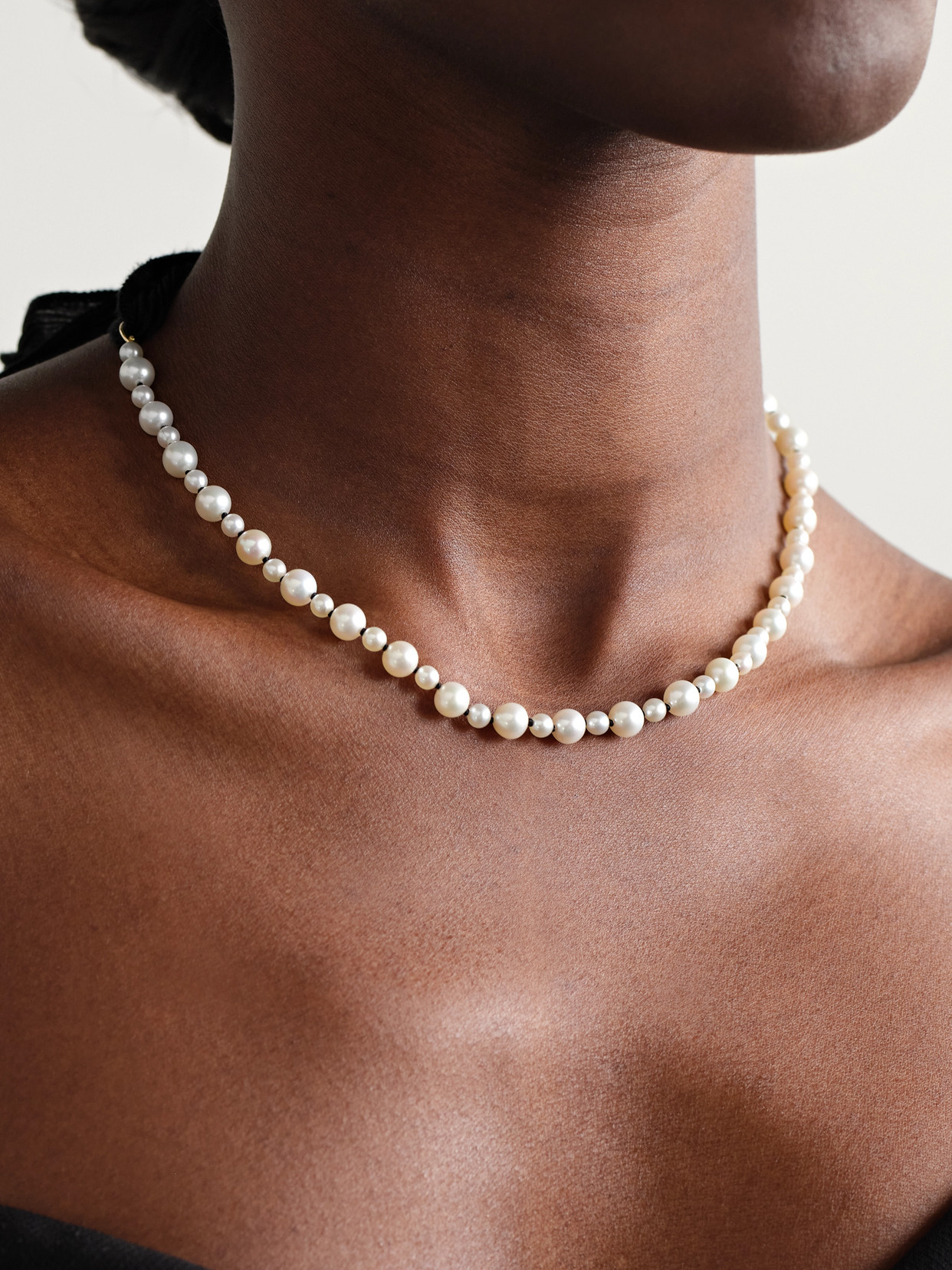 Mizuki 14-karat Gold, Silk And Pearl Necklace In White