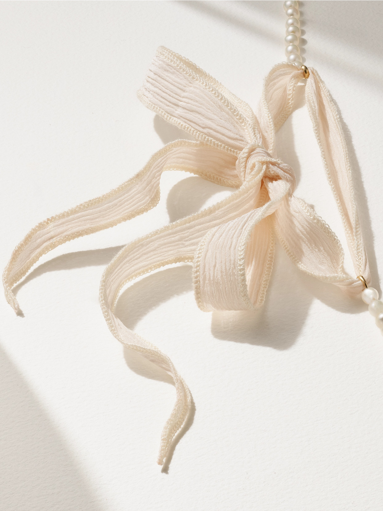 Mizuki 14-karat Gold, Silk And Pearl Necklace In White