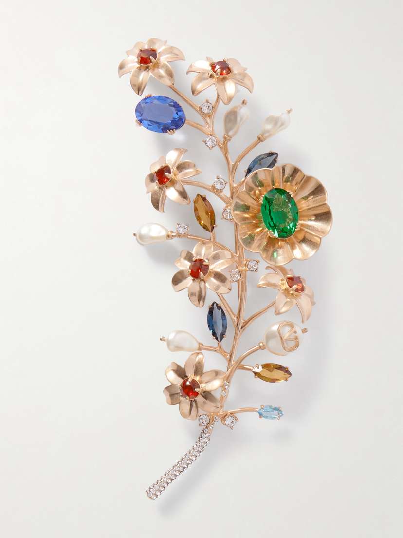 Valentino Garavani Rose Gold-tone, Crystal And Faux Pearl Brooch