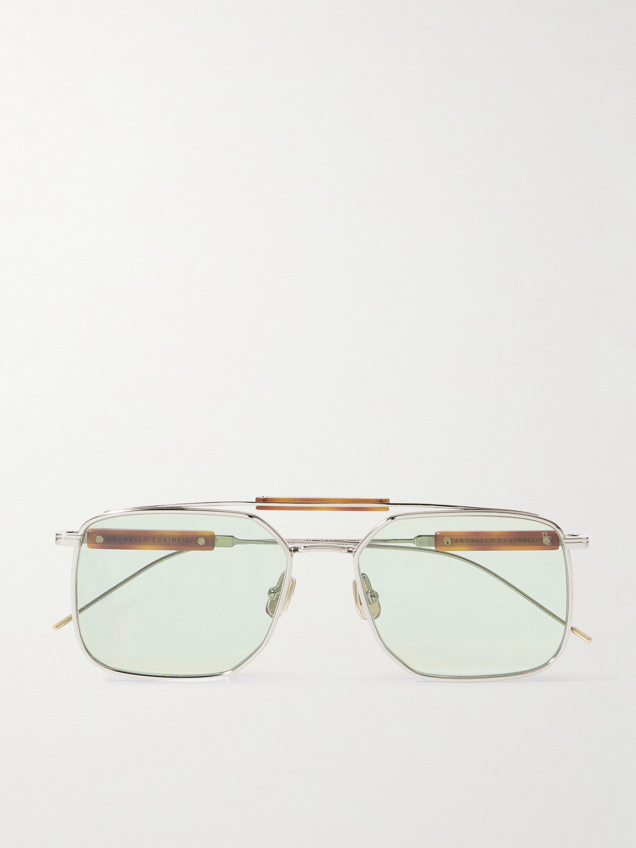 Brunello Cucinelli Aviator-style Silver-tone And Tortoiseshell Acetate Sunglasses