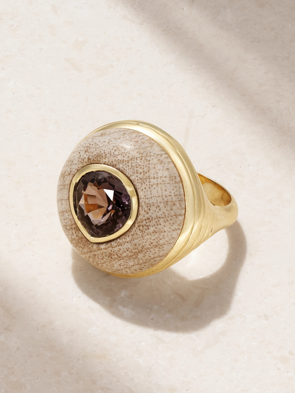 Retrouvai Petite Lolipop 14-karat Gold, Wood And Spinel Ring In Brown
