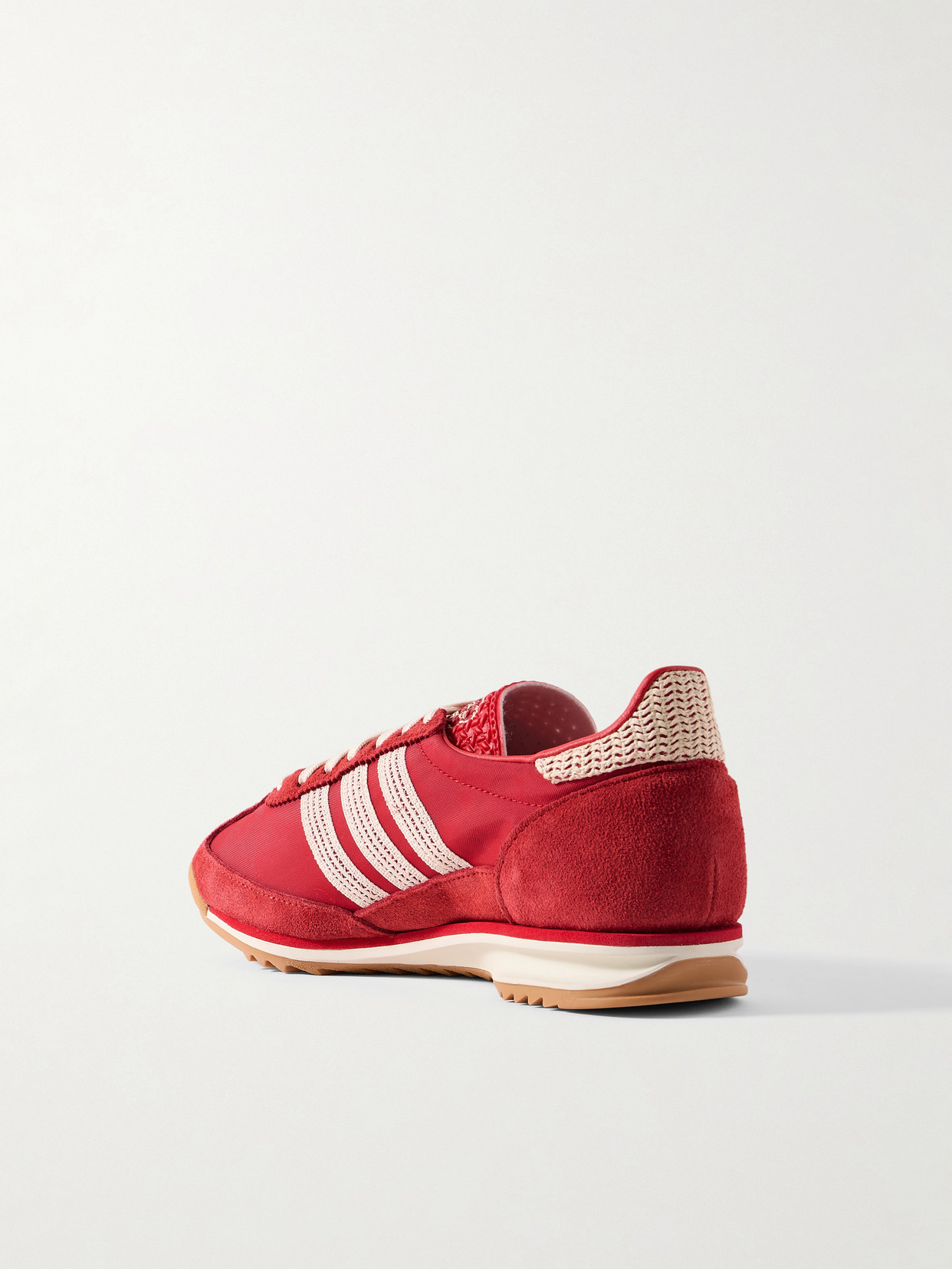 ADIDAS ORIGINALS SL 72 CROCHET-TRIMMED SHELL AND SUEDE SNEAKERS