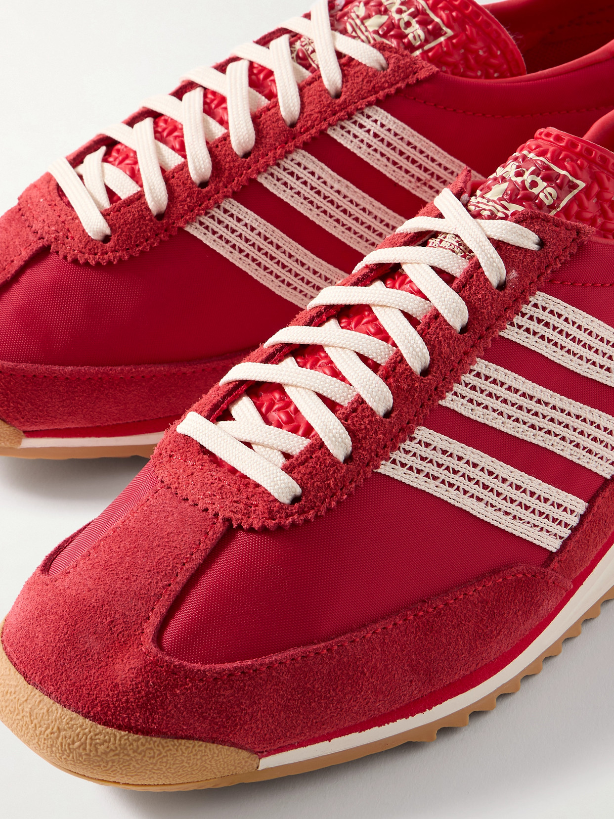 ADIDAS ORIGINALS SL 72 CROCHET-TRIMMED SHELL AND SUEDE SNEAKERS