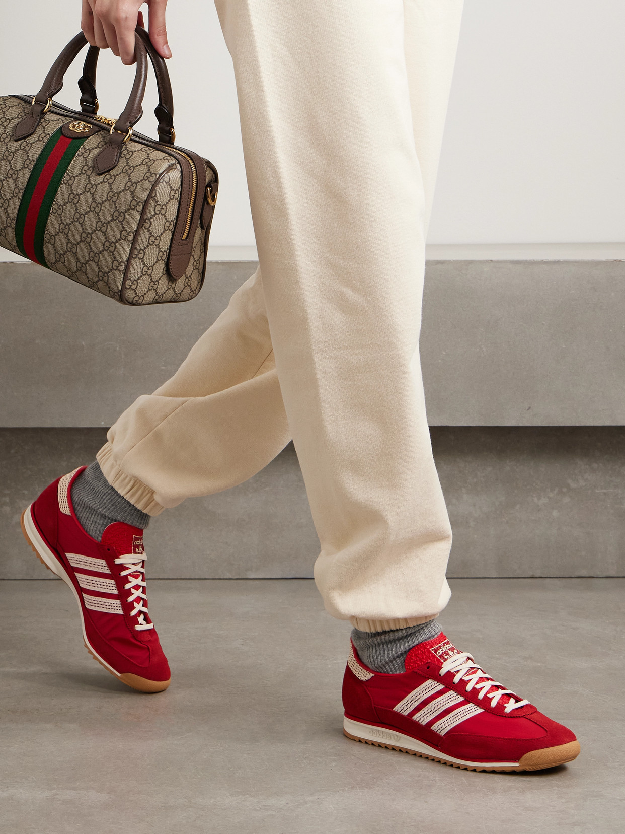 ADIDAS ORIGINALS SL 72 CROCHET-TRIMMED SHELL AND SUEDE SNEAKERS