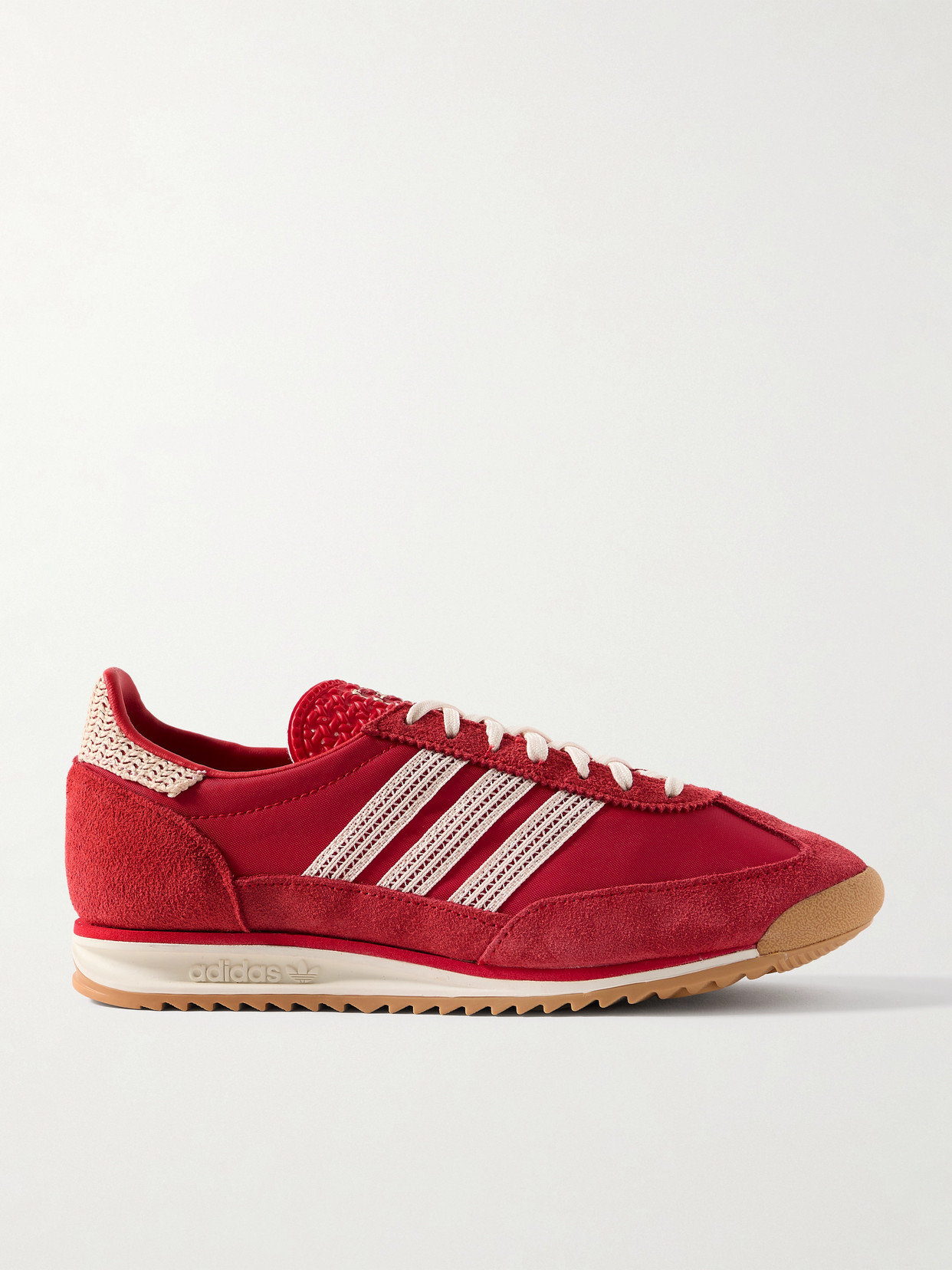 ADIDAS ORIGINALS SL 72 CROCHET-TRIMMED SHELL AND SUEDE SNEAKERS