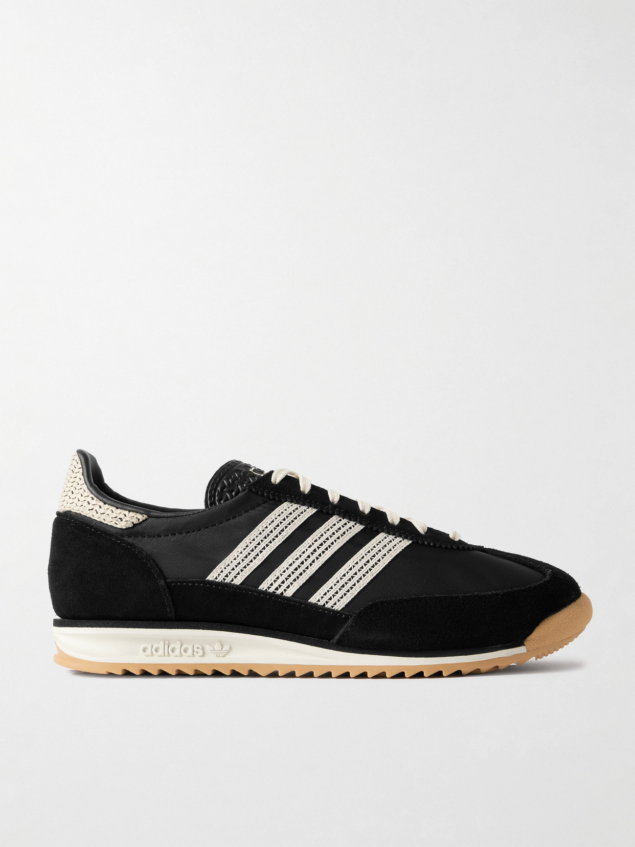 Adidas Originals Sl 72 Og Suede And Crochet-trimmed Canvas Sneakers In Dark Brown White Gum