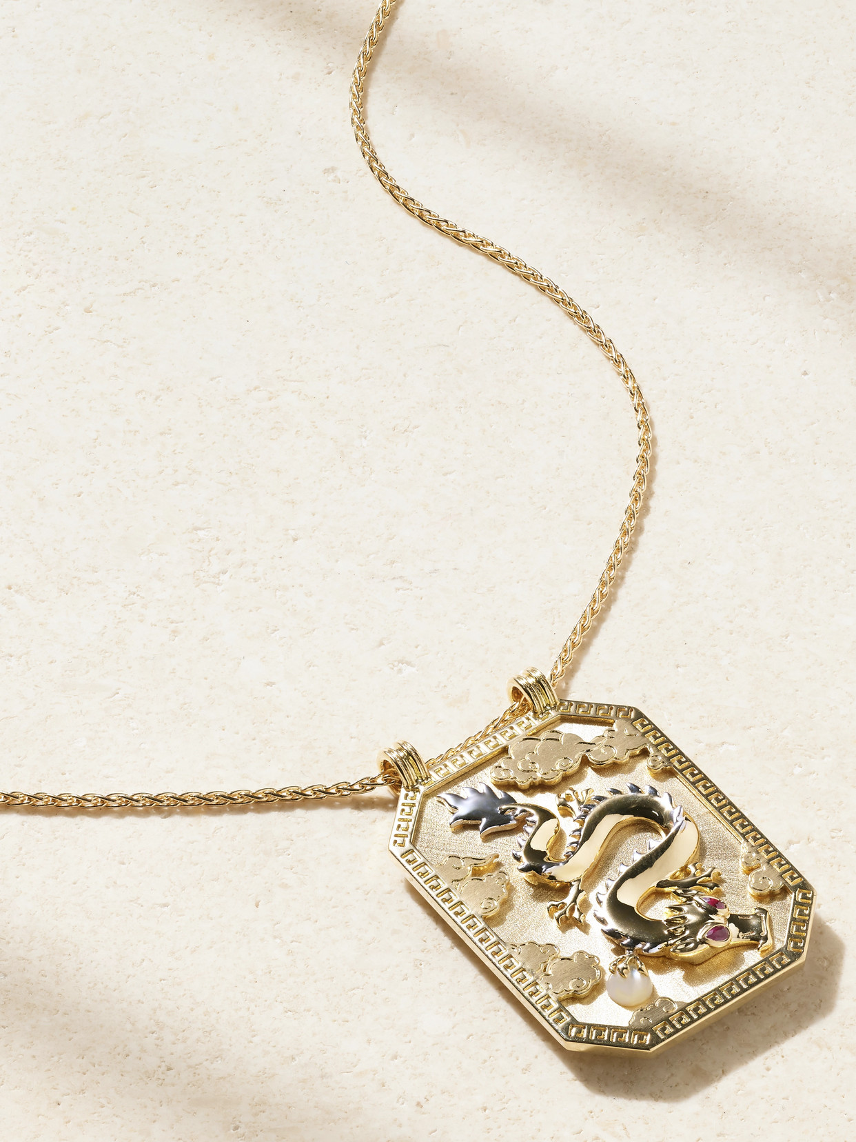 Marie Lichtenberg Dragon Scapular 18-karat Gold, Ruby And Pearl Necklace