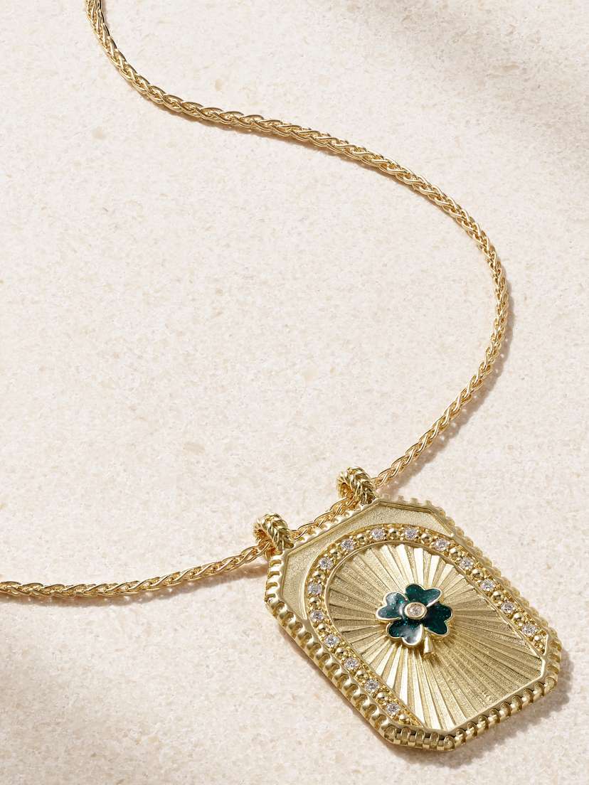 Marie Lichtenberg Clover Scapular 18-karat Gold, Enamel And Diamond Necklace