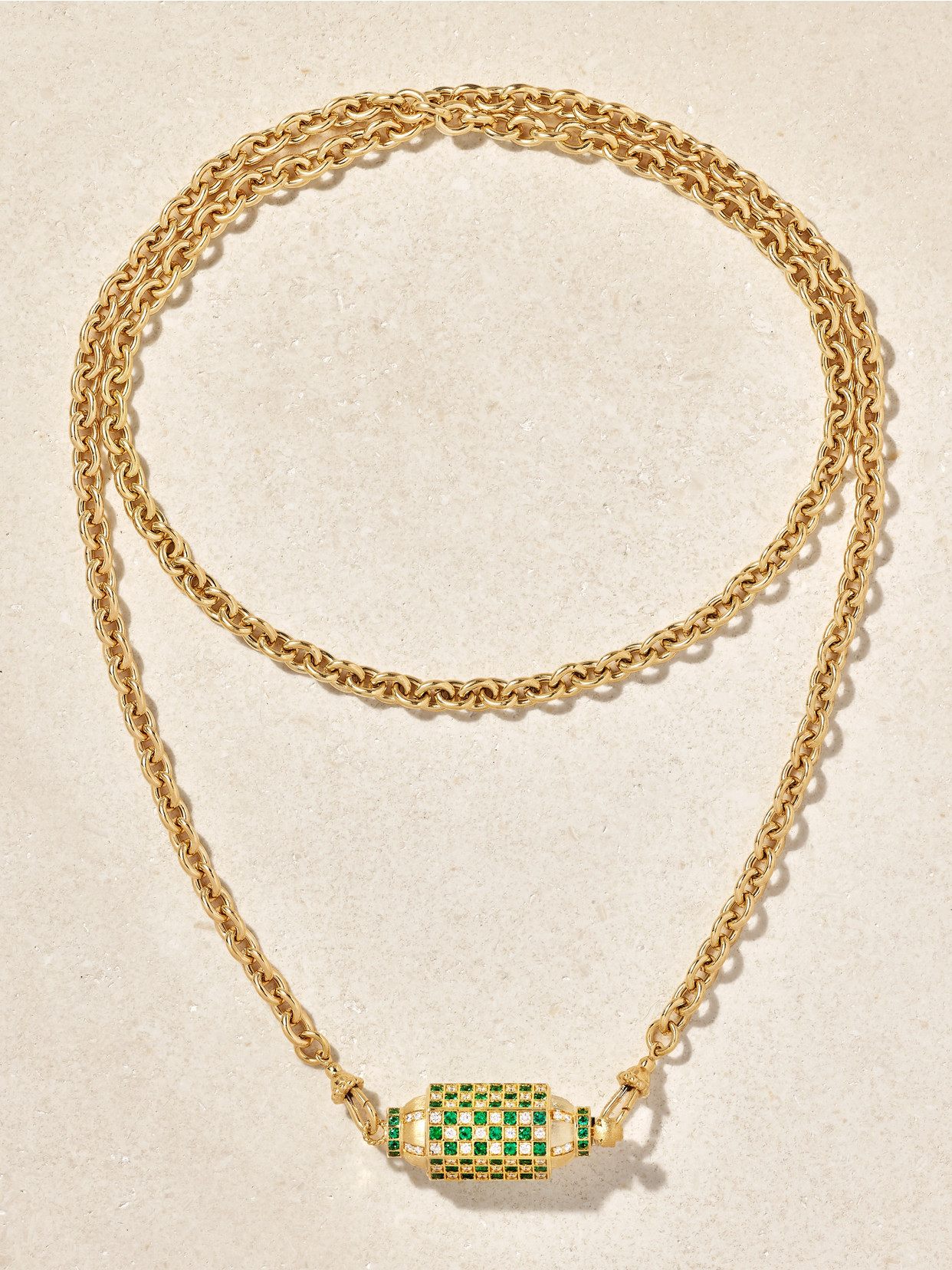 Marie Lichtenberg Check Locket 18-karat Gold, Emerald And Diamond Necklace